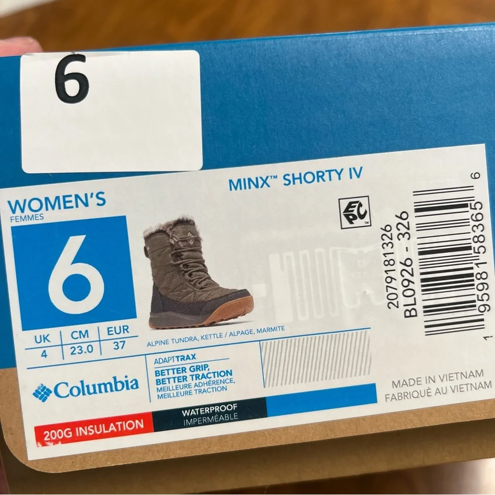 NWT Columbia Minx Shorty IV Winter insulated boots size 6 Green Tundra
